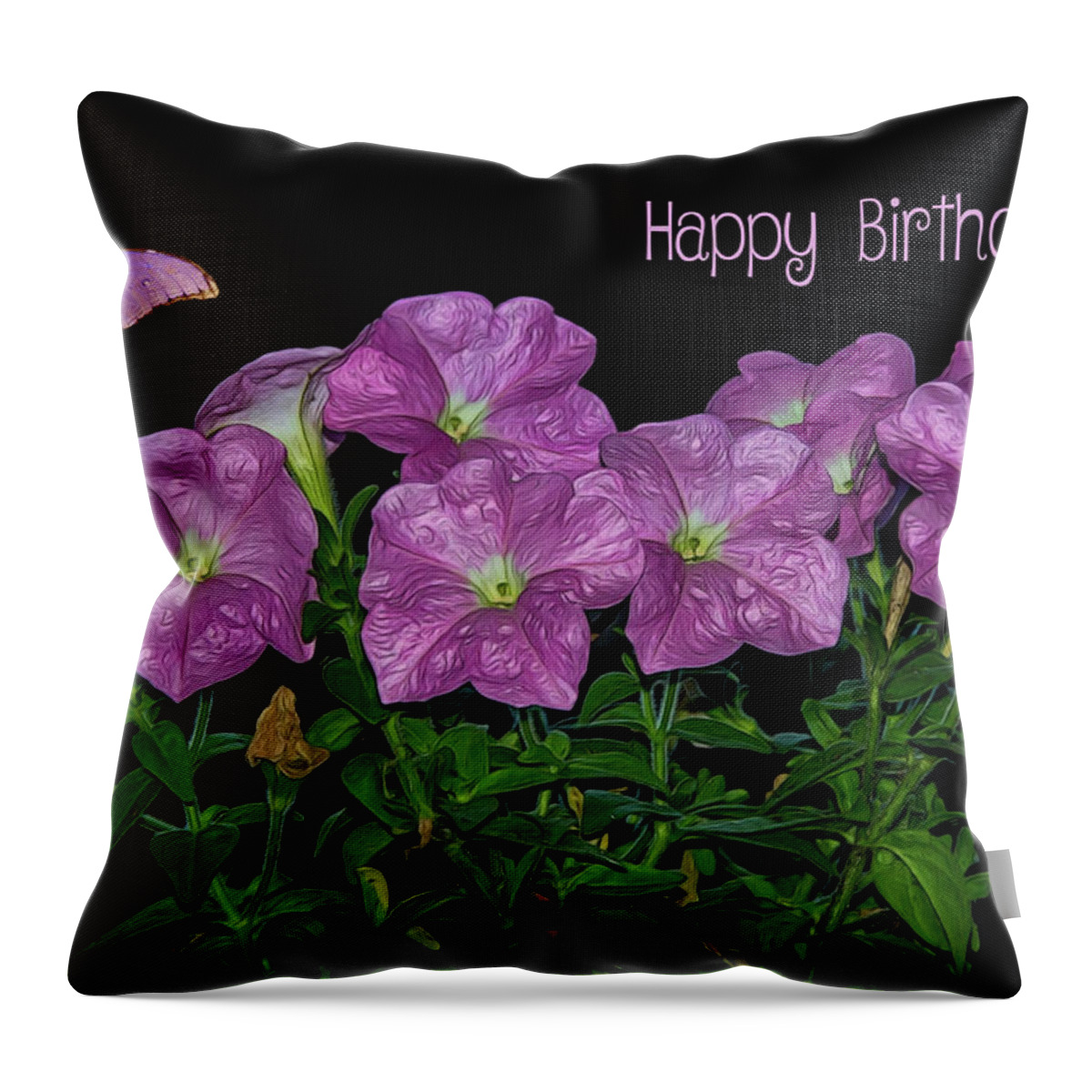Flower Throw Pillow featuring the photograph Pink Petunia On Black #1 by Cathy Kovarik