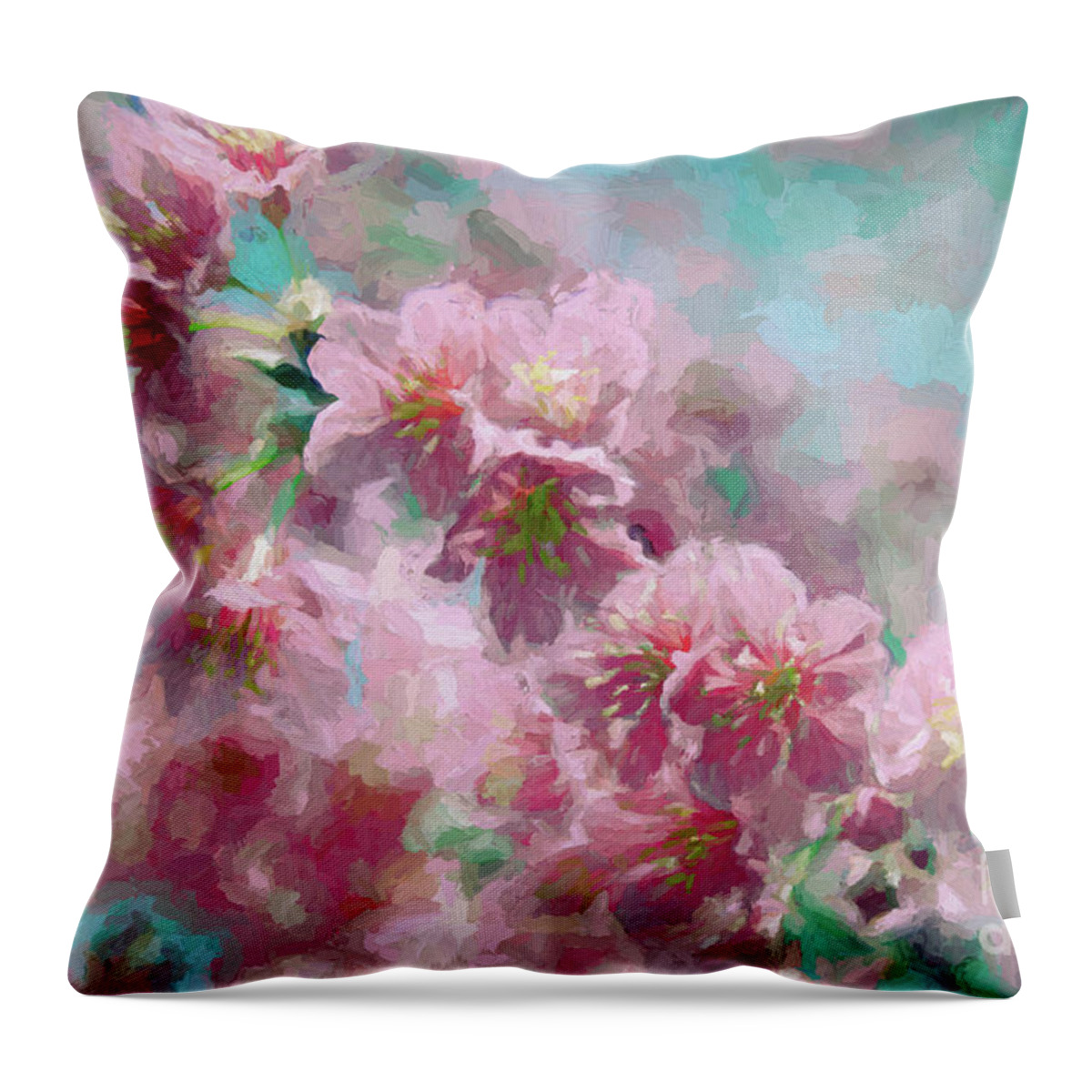 Pink Throw Pillow featuring the mixed media Plum Blossom - Bring on Spring Series #1 by Andrea Anderegg