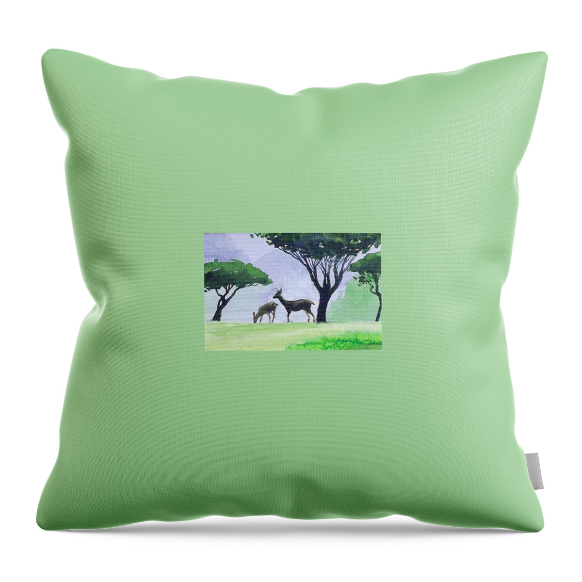 Outdoors Ocean Trees Deer Weather Travel Throw Pillow featuring the painting Point Lobos #2 by Ed Heaton