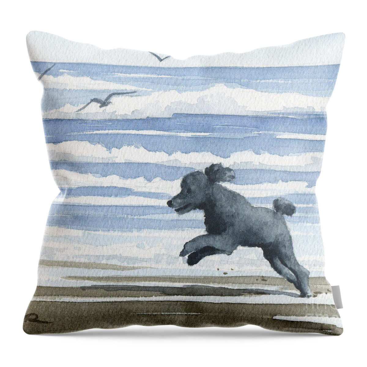 Poodle Throw Pillow featuring the painting Poodle at the Beach #4 by David Rogers