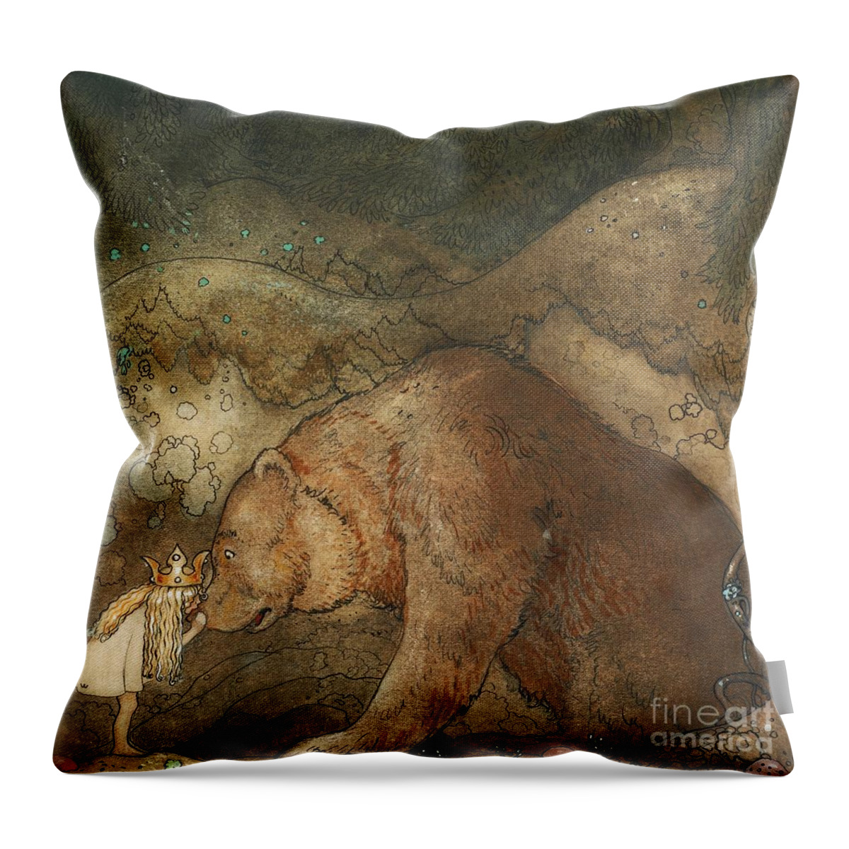 John Bauer Throw Pillow featuring the painting Poor Little Bear #3 by Celestial Images