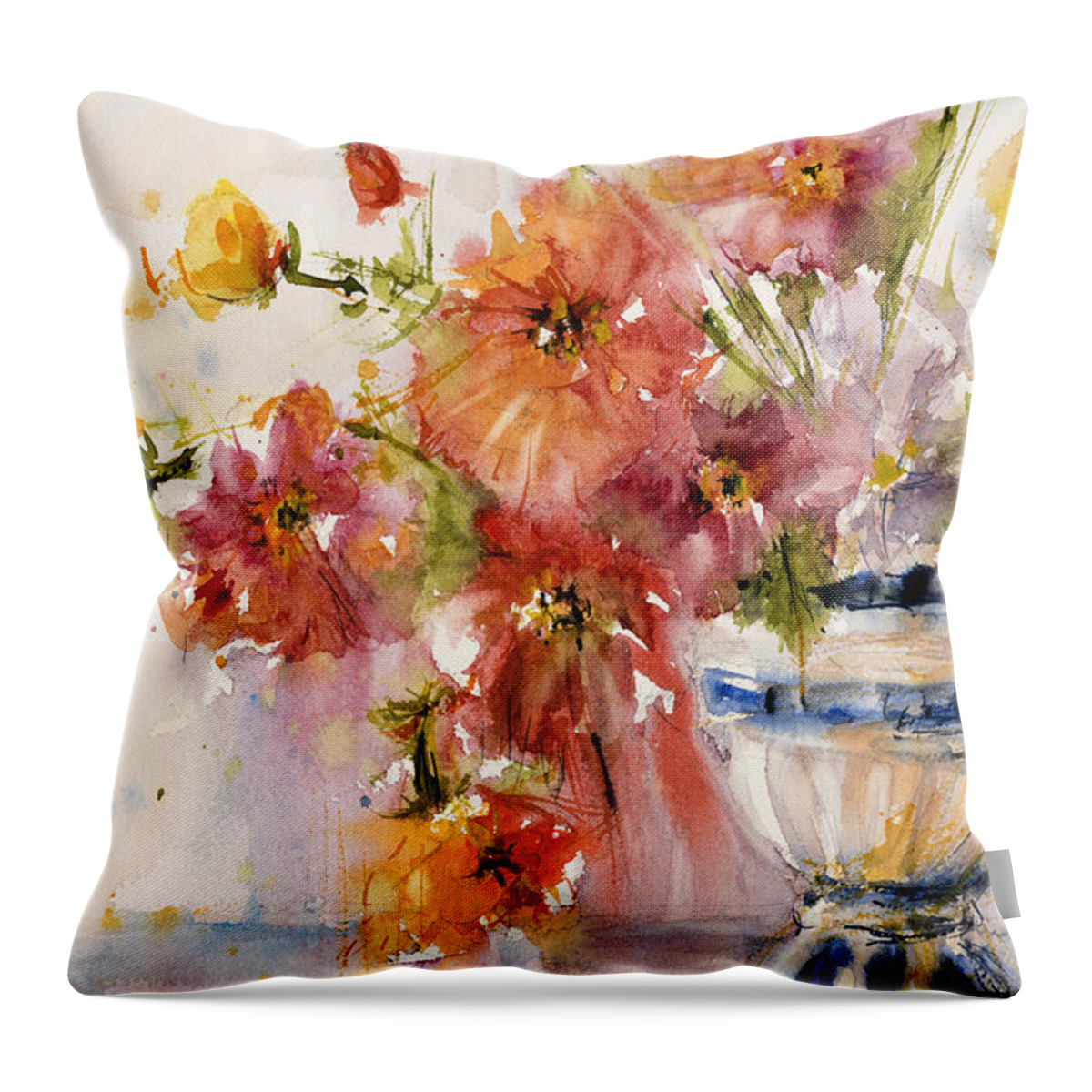 Flower Throw Pillow featuring the painting Poppies #1 by Judith Levins