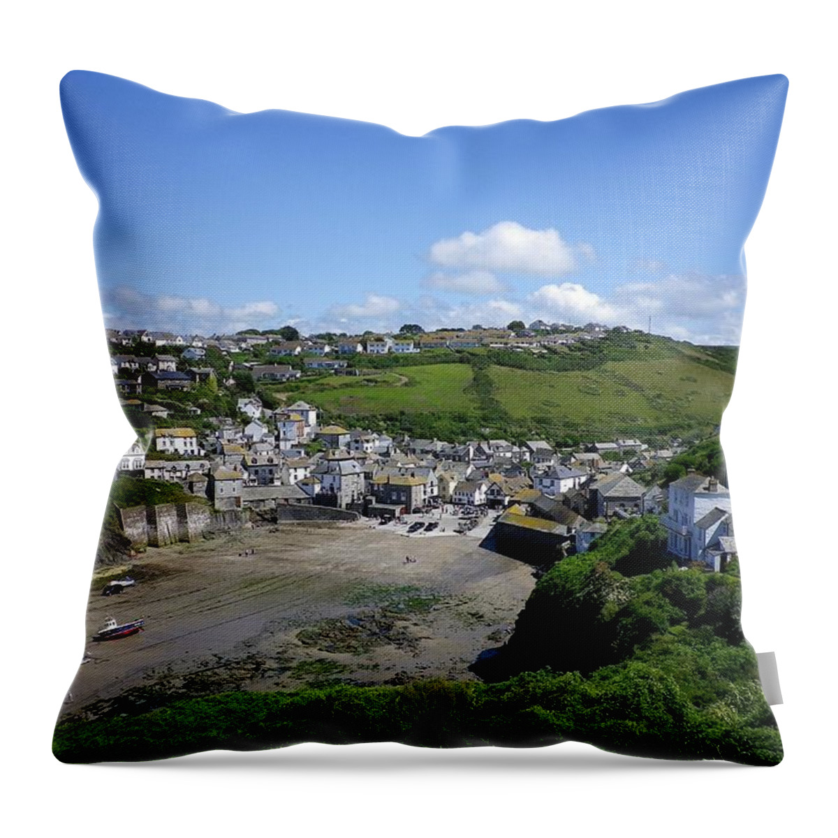 Port Isaac Throw Pillow featuring the photograph Port Isaac Harbour #1 by Richard Brookes