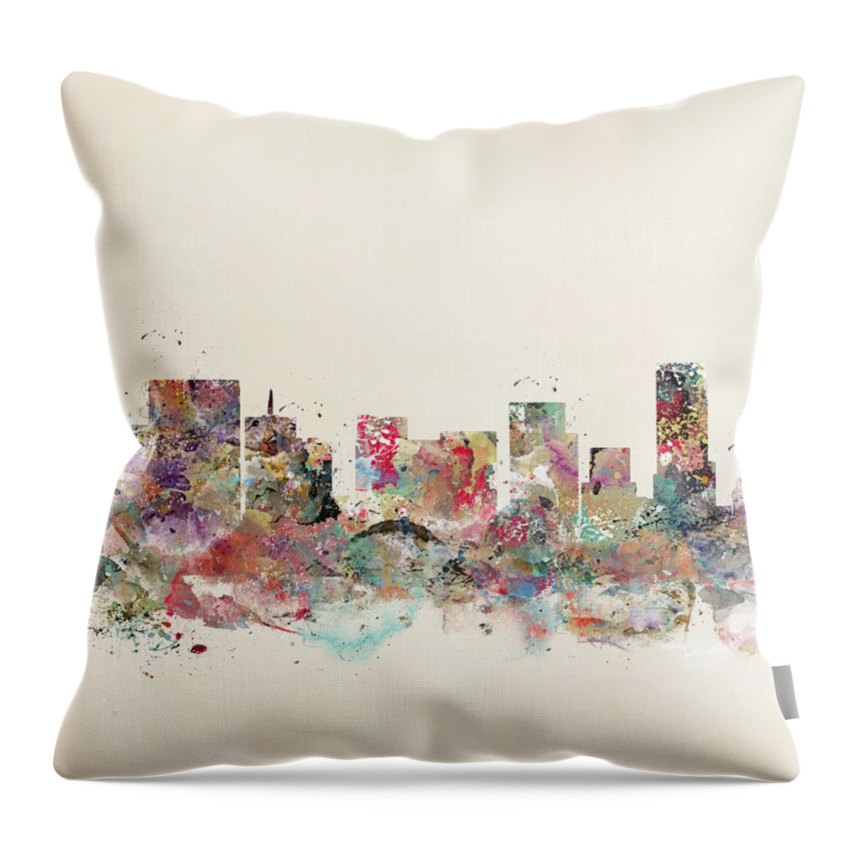 Portland Oregon Throw Pillow featuring the painting Portland City Skyline #1 by Bri Buckley