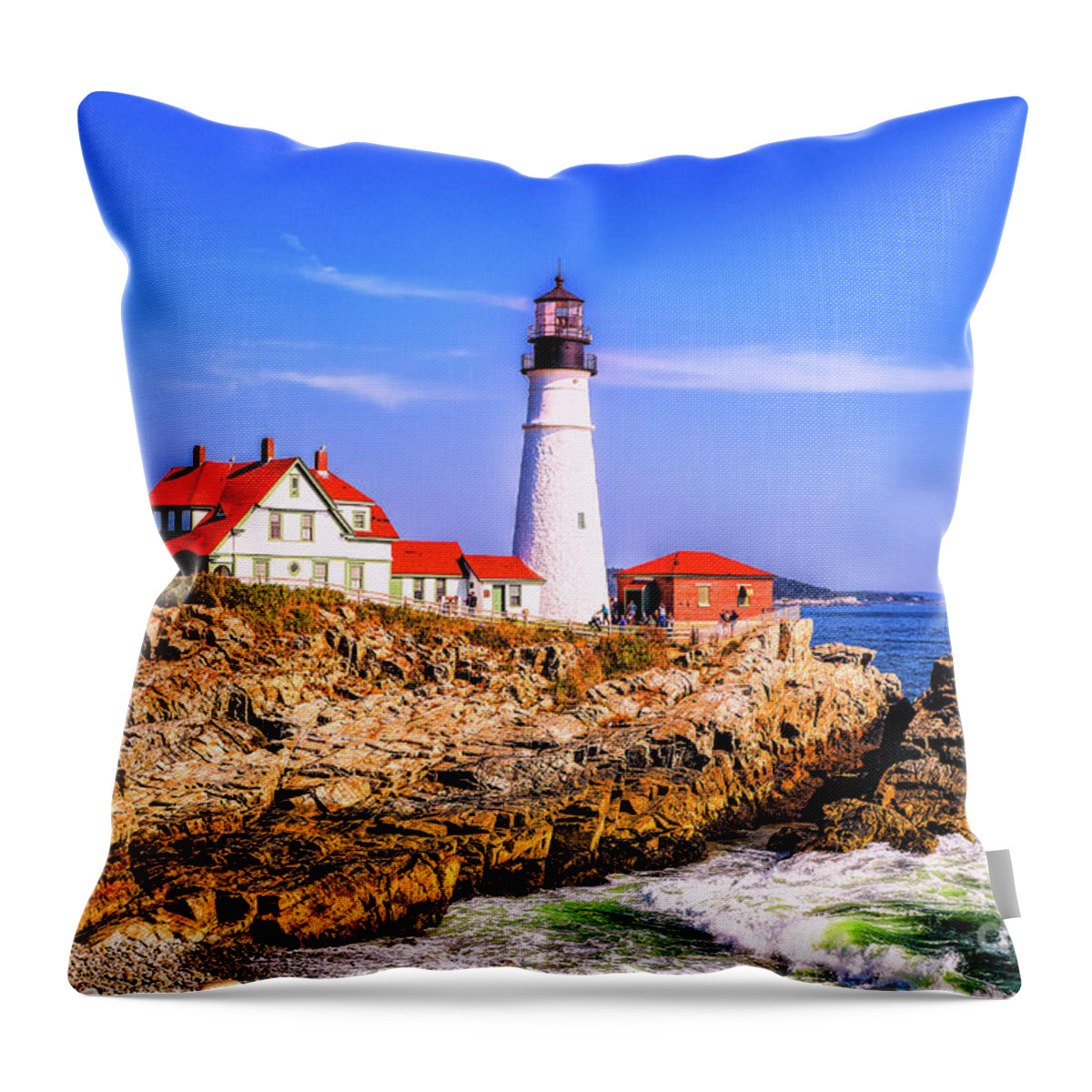 Maine Portland Light Throw Pillow featuring the photograph Portland Light Two #1 by Rick Bragan