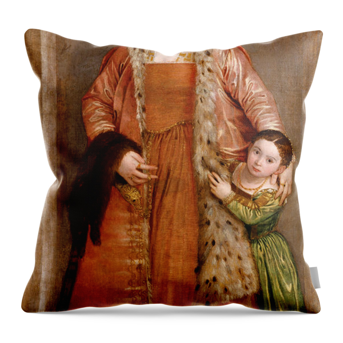 Paolo Veronese Throw Pillow featuring the painting Portrait of Countess Livia da Porto Thiene and her Daughter Deidamia #2 by Paolo Veronese