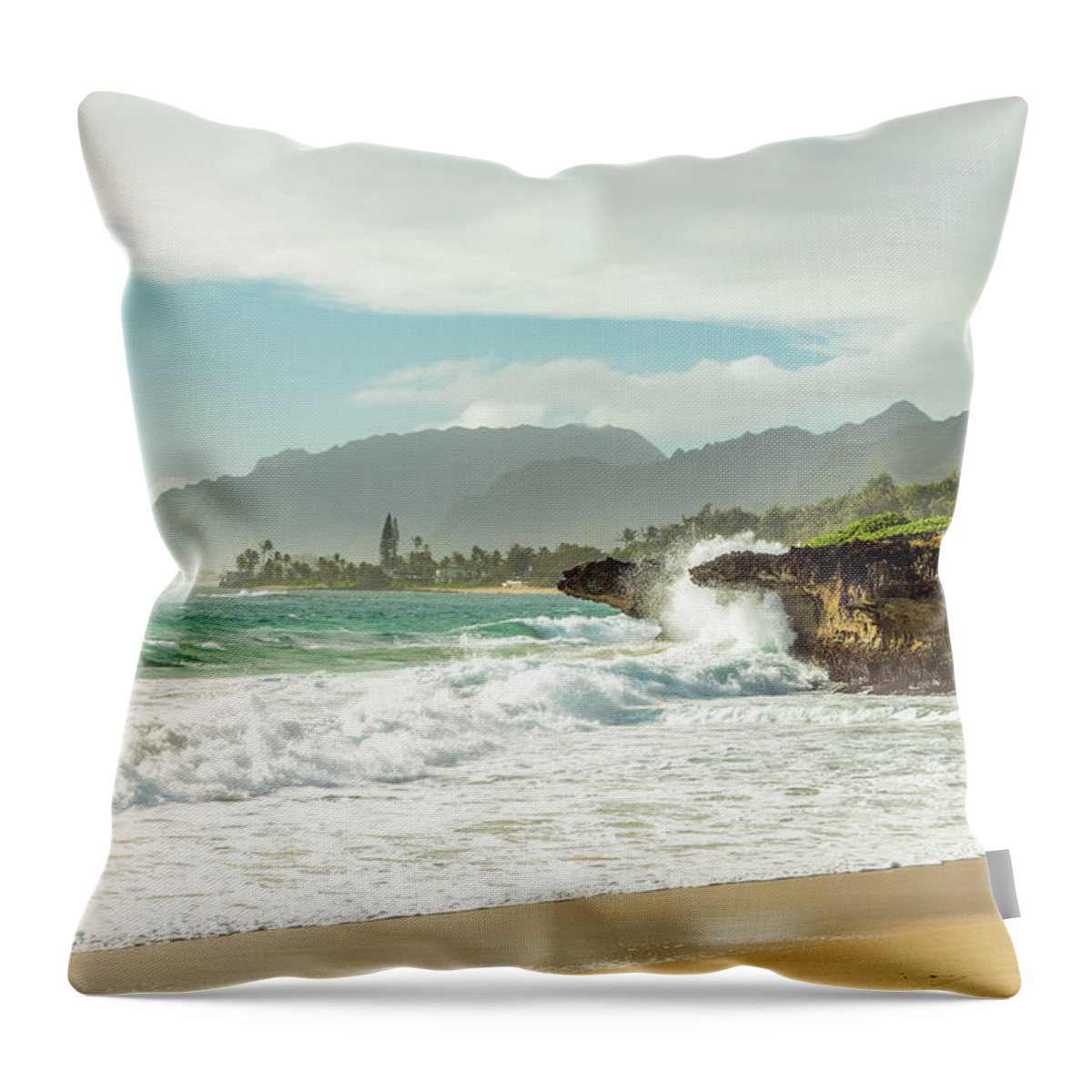 Aqua Throw Pillow featuring the photograph Pounders Beach 1 #1 by Leigh Anne Meeks
