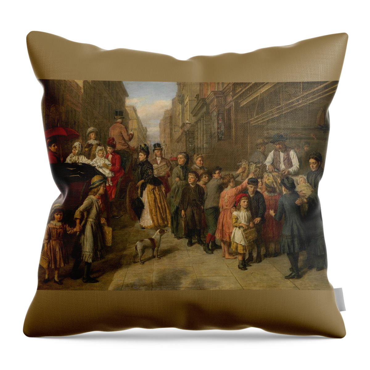 William Powell Frith Throw Pillow featuring the painting Poverty And Wealth #1 by William Powell