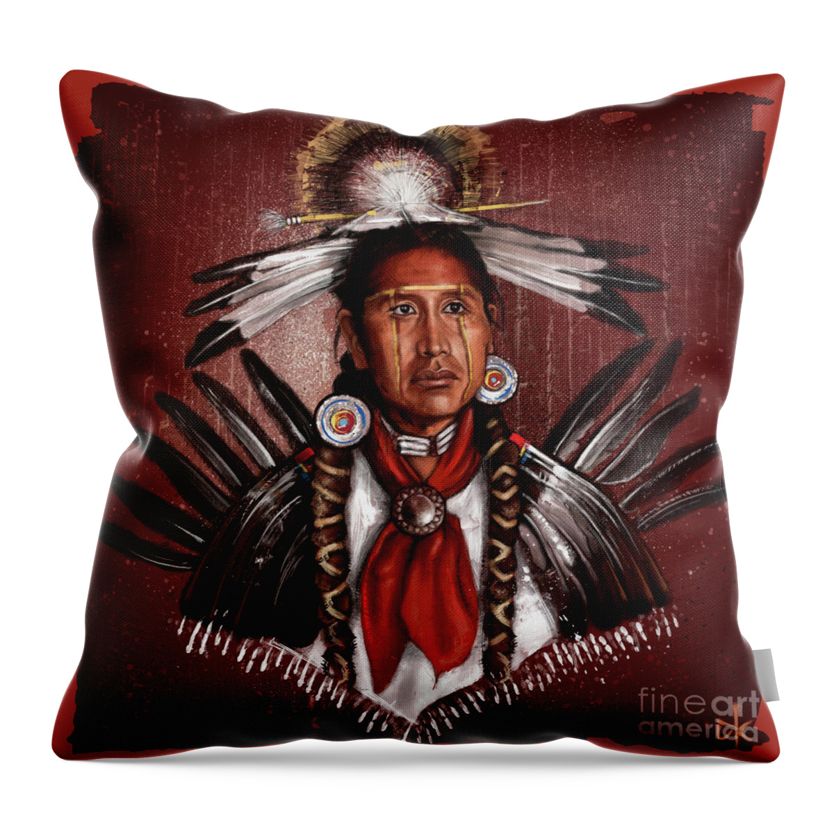 Pow Wow Dancer Throw Pillow featuring the drawing Pow Wow Dancer #1 by Andre Koekemoer