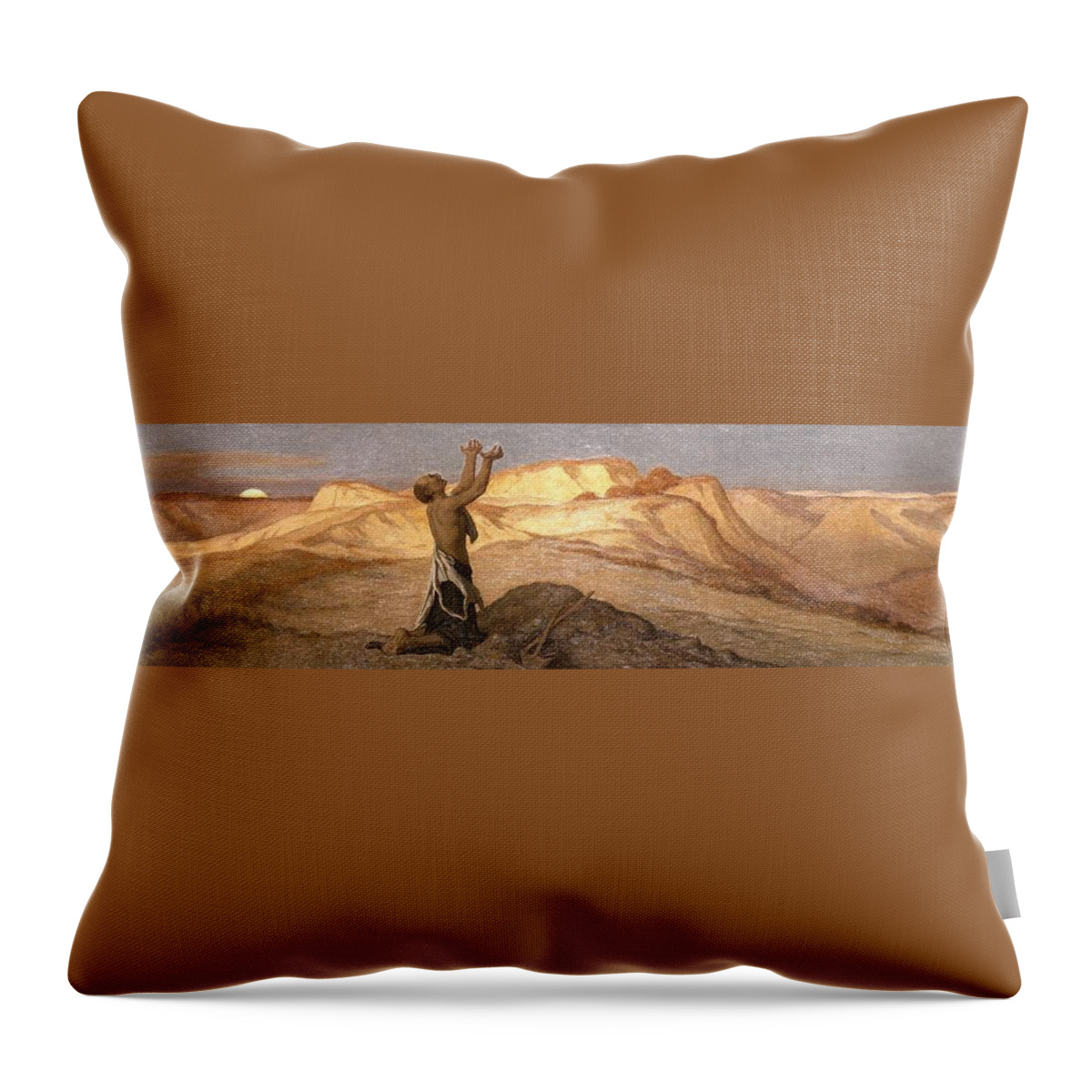 Elihu Vedder (american Throw Pillow featuring the painting Prayer for Death in the Desert #1 by Elihu Vedder