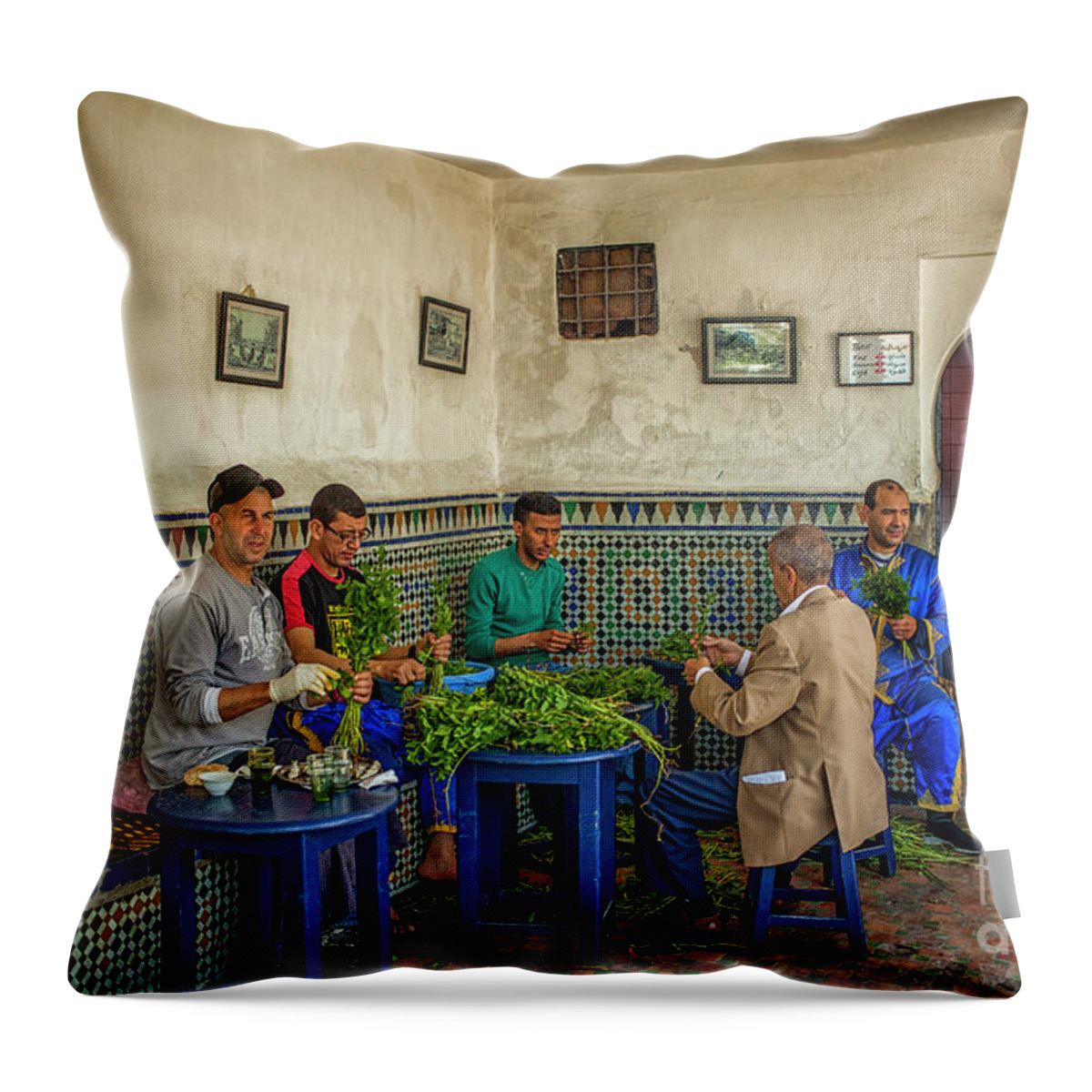 Men Throw Pillow featuring the photograph Preparing mintleaves for tea by Patricia Hofmeester