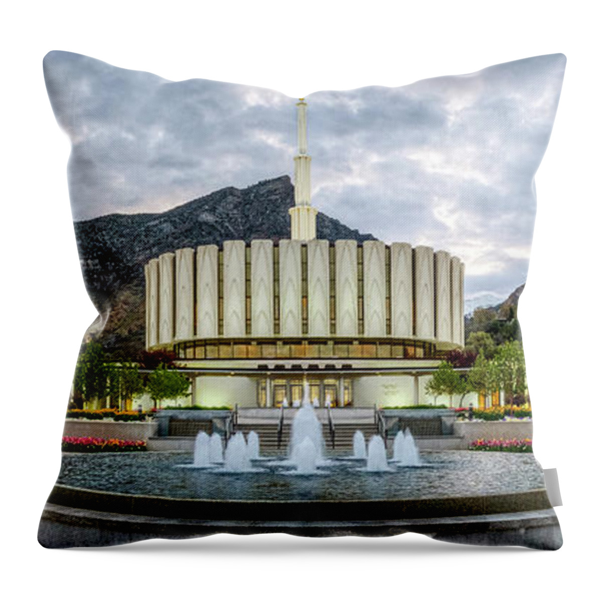Lds Throw Pillow featuring the photograph Provo Utah Temple Panorama #2 by Brett Engle