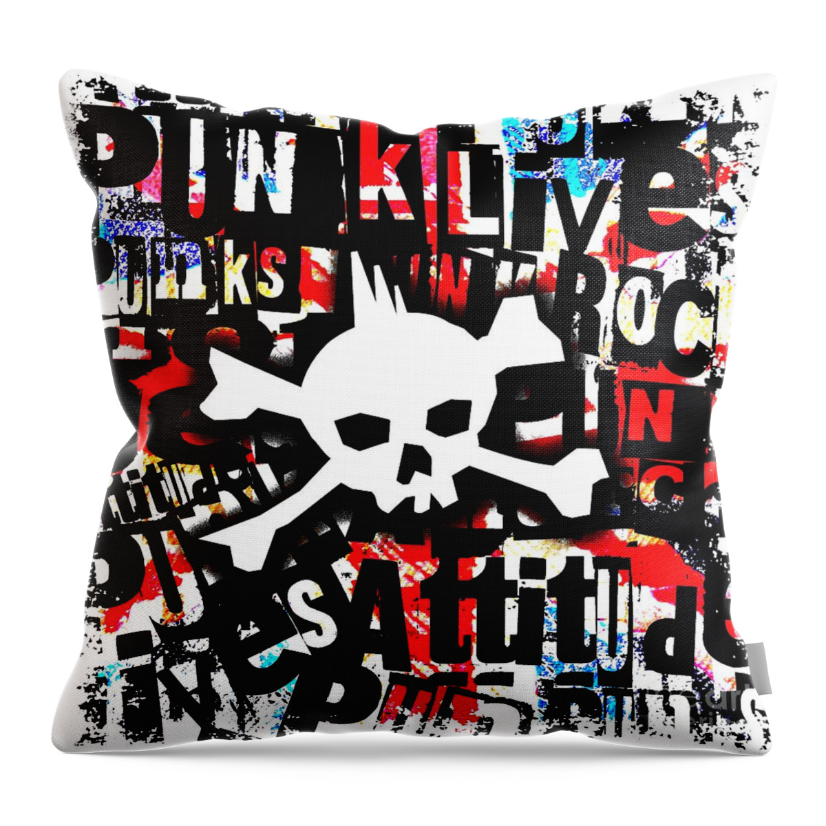 Punk Throw Pillow featuring the digital art Punk Skull #1 by Roseanne Jones