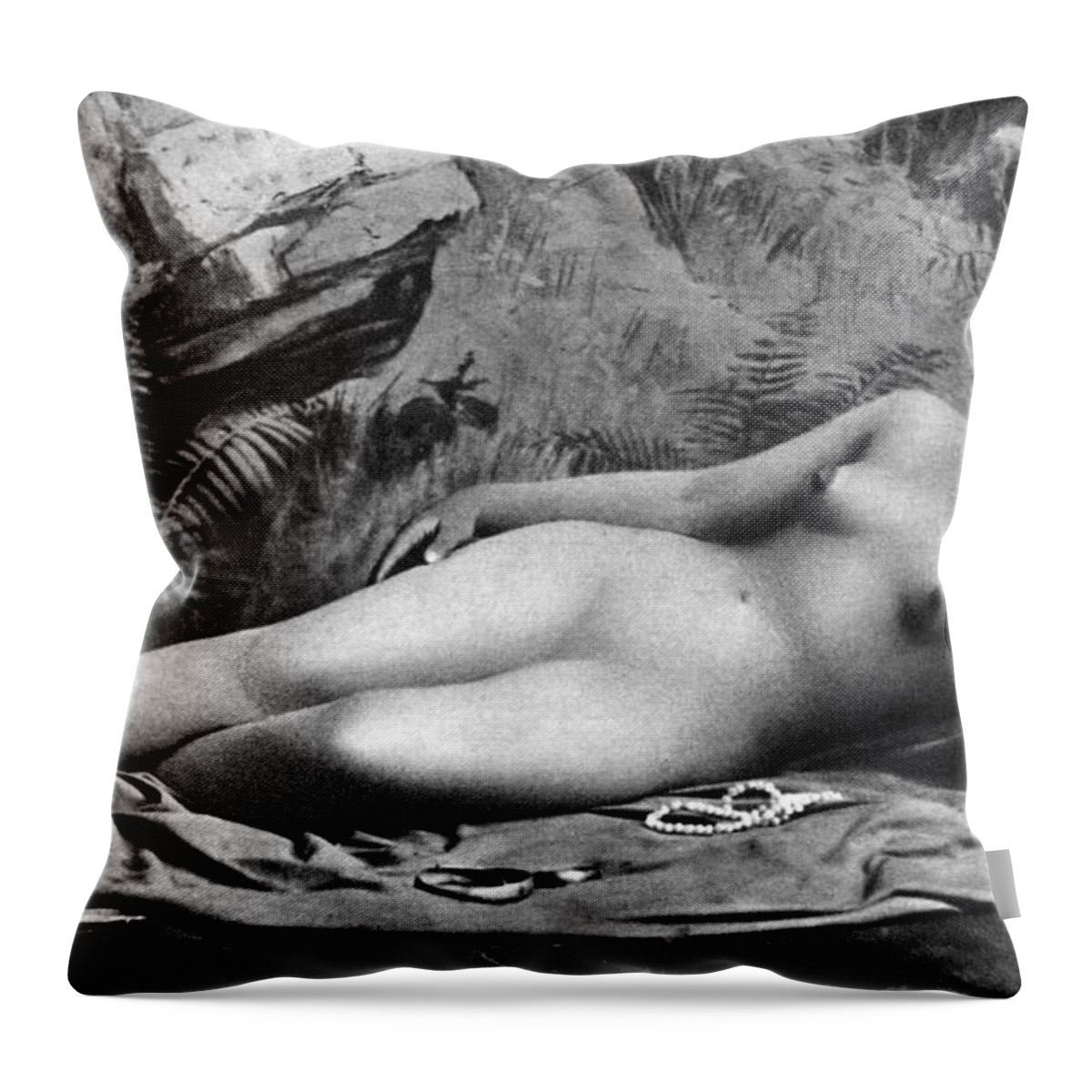 1885 Throw Pillow featuring the photograph RECLINING NUDE, c1885 #1 by Granger