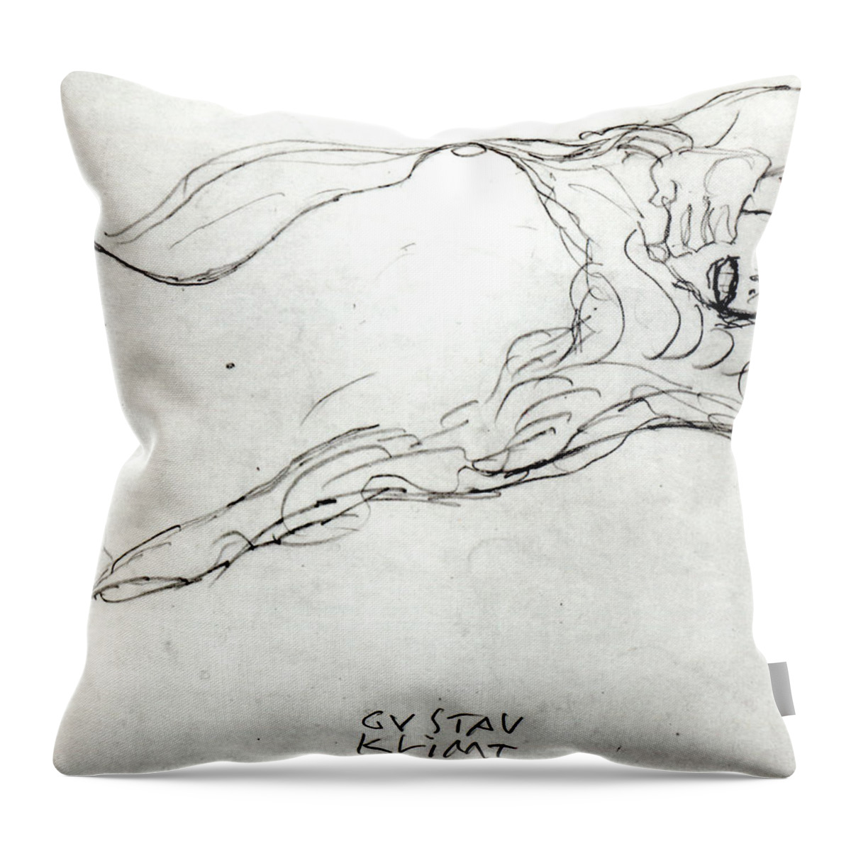 Klimt Throw Pillow featuring the drawing Reclining Woman by Gustav Klimt