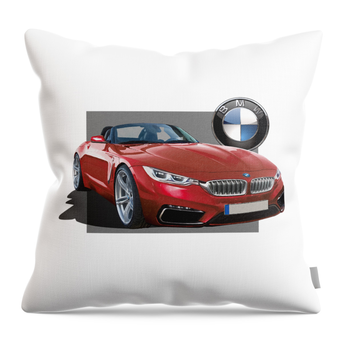 bmw Collection By Serge Averbukh Throw Pillow featuring the photograph Red 2018 B M W Z 5 with 3 D Badge #1 by Serge Averbukh