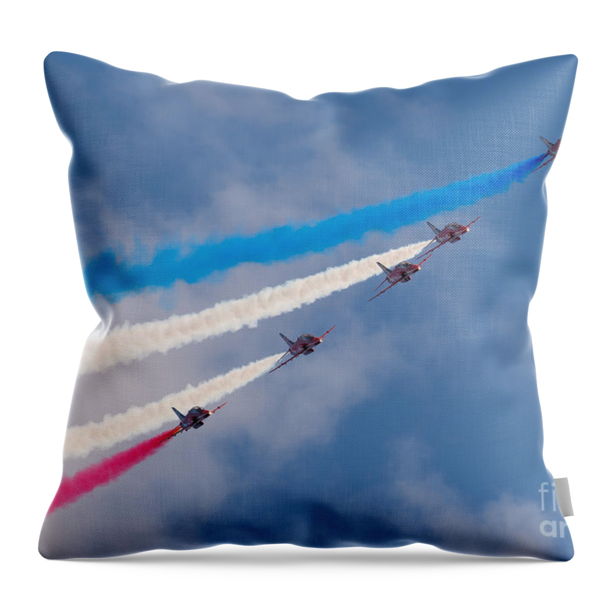 Balloon Fiesta Throw Pillow featuring the photograph Red Arrows display #1 by Colin Rayner