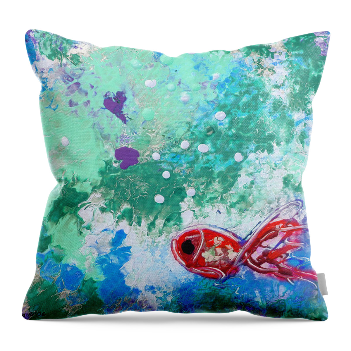 Fish Throw Pillow featuring the painting 1 Red Fish by Gina De Gorna