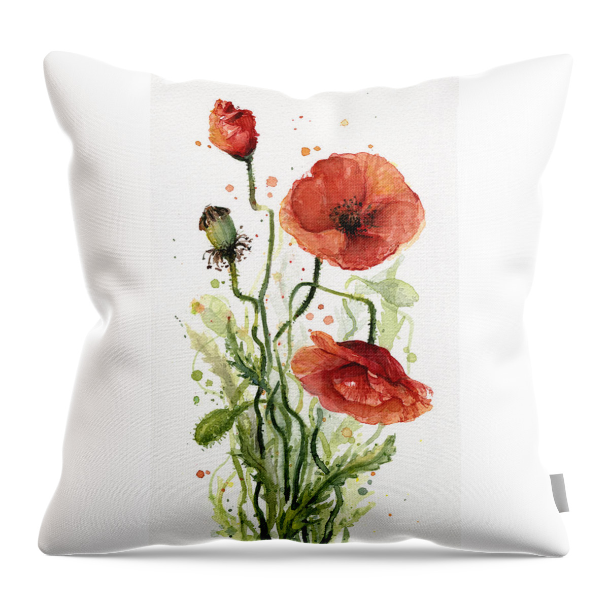 Red Poppy Throw Pillow featuring the painting Red Poppies Watercolor #1 by Olga Shvartsur
