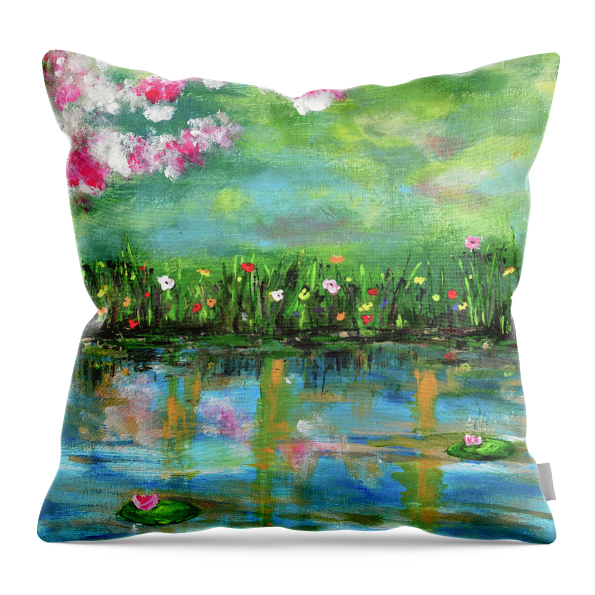 Halehlandscape Throw Pillow featuring the painting Reflections Of Spring #1 by Haleh Mahbod