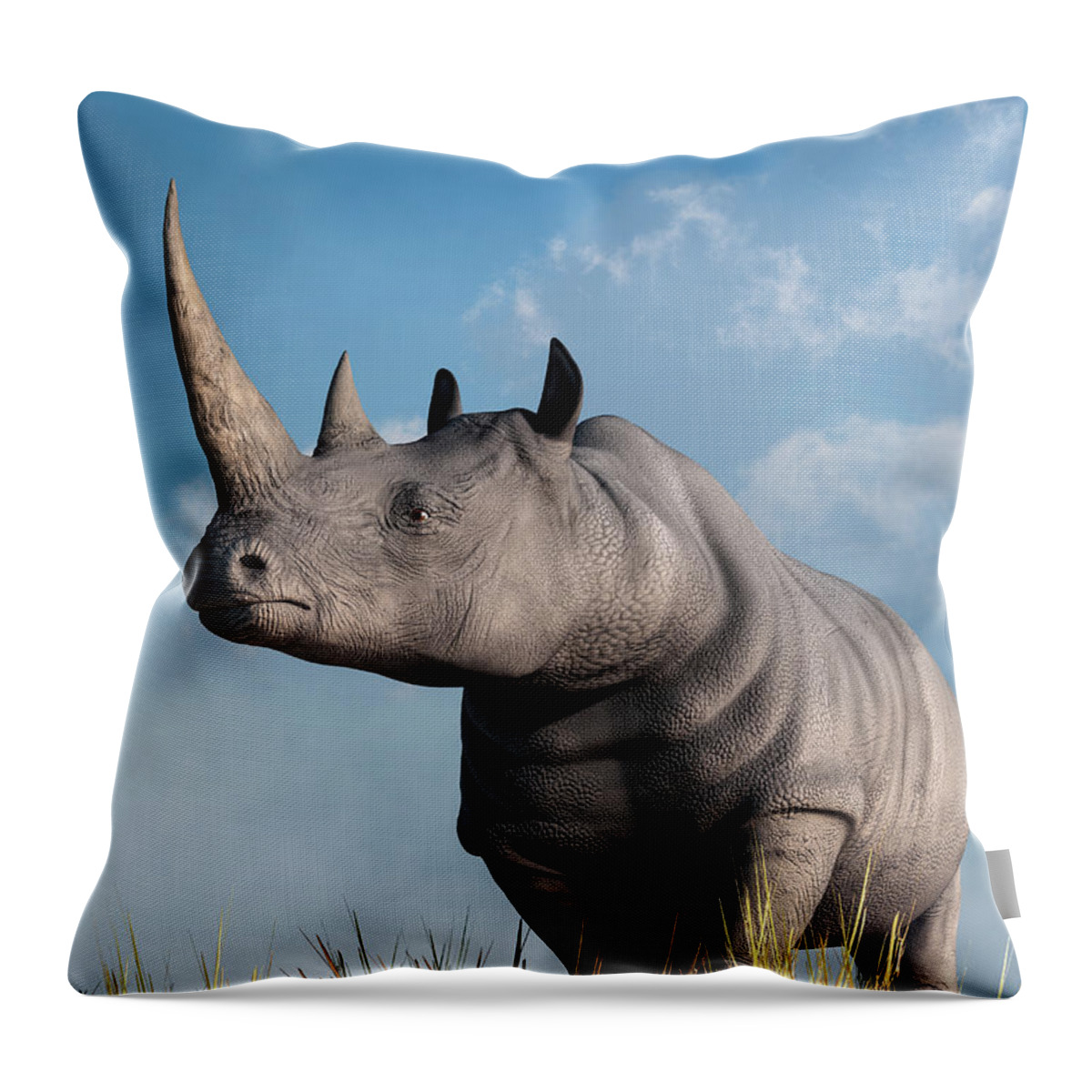 Rhino Throw Pillow featuring the digital art Rhino #2 by Daniel Eskridge
