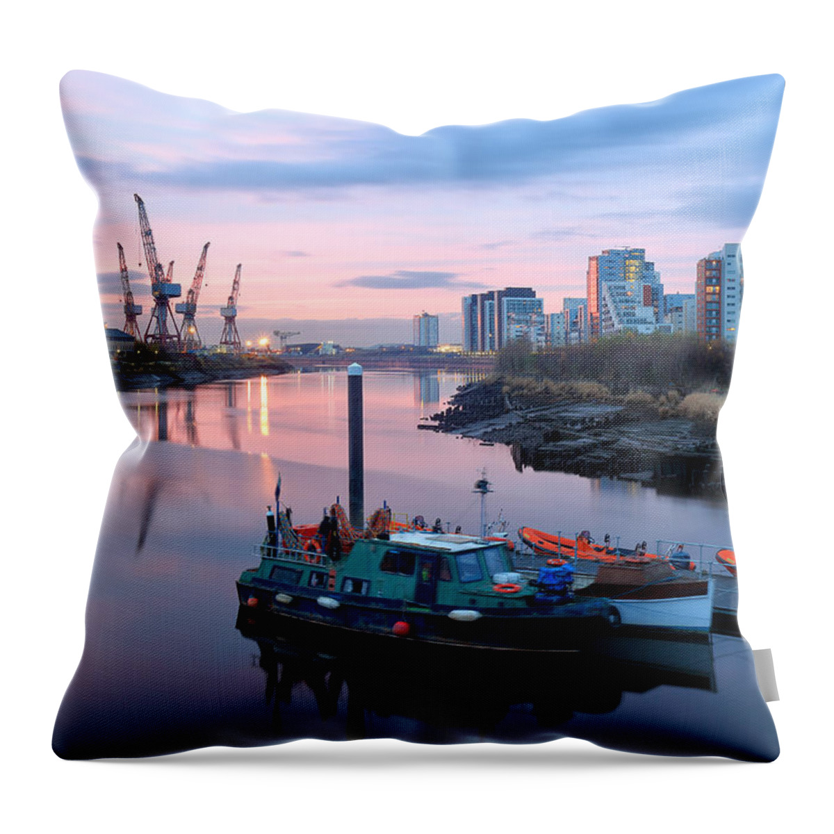  Architecture Throw Pillow featuring the photograph River Clyde View #1 by Grant Glendinning