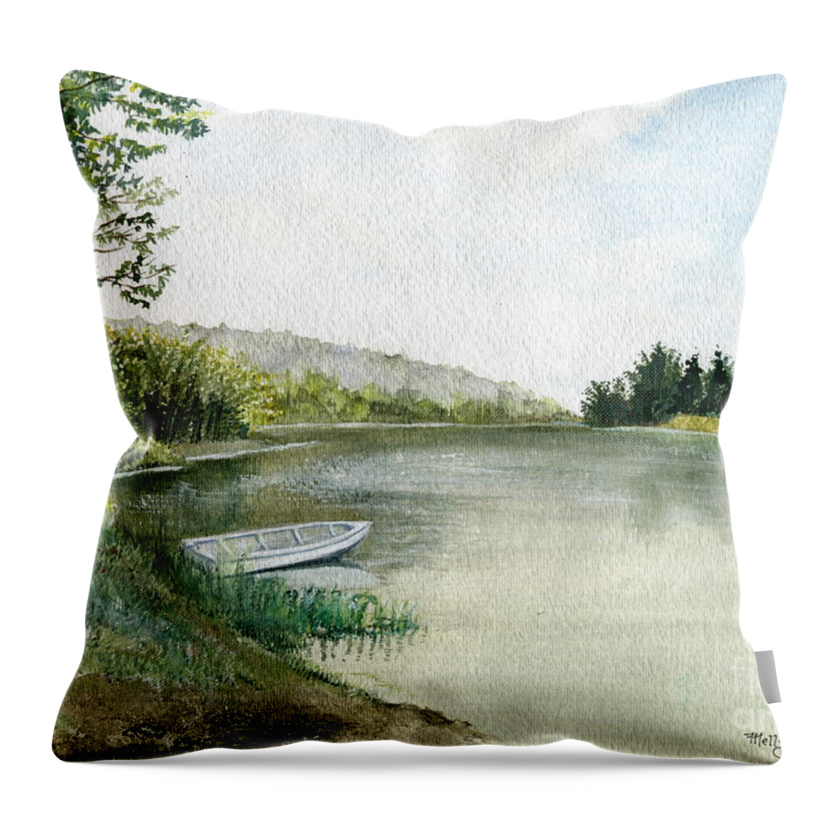 Watercolor Throw Pillow featuring the painting River Light #1 by Melly Terpening