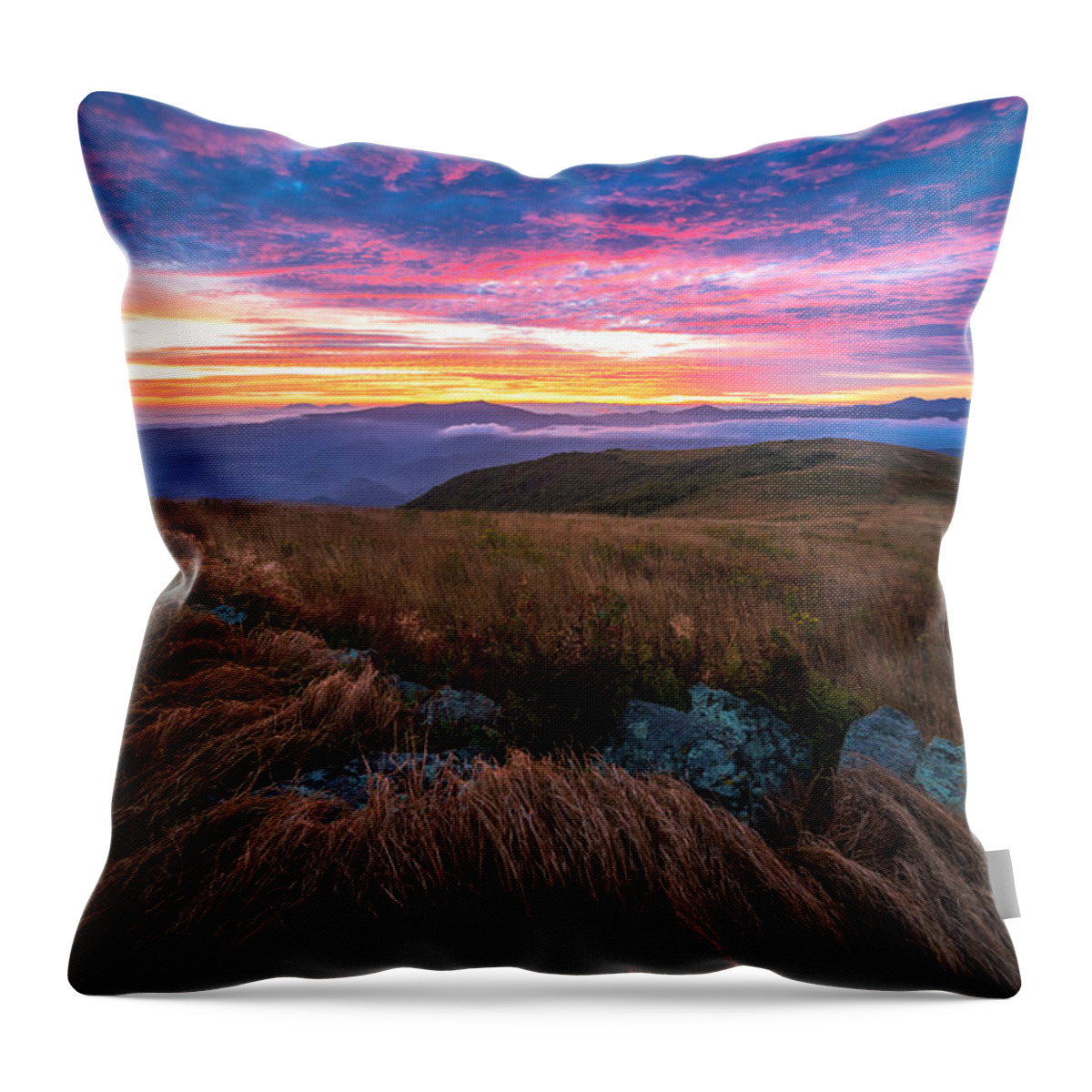 Appalachian Throw Pillow featuring the photograph Roan Mountain Sunrise #1 by Serge Skiba