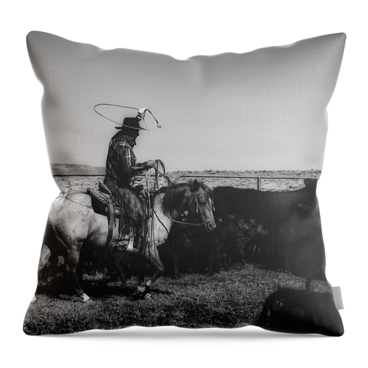 Roundup Throw Pillow featuring the photograph Roundup Time #1 by Mountain Dreams