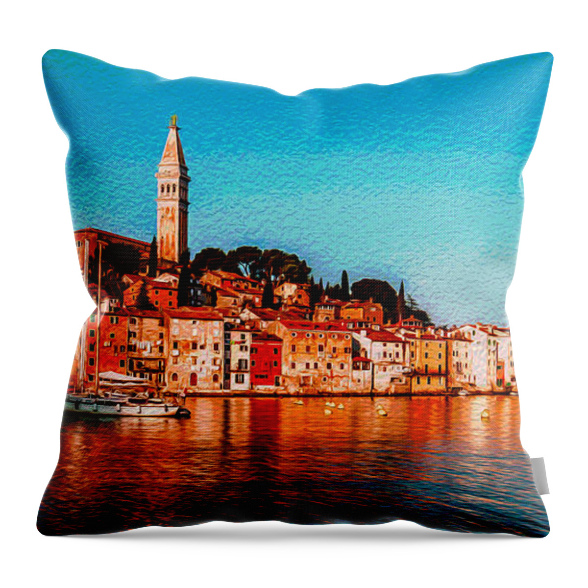 Rovinj Throw Pillow featuring the painting Rovinj, Croatia #1 by Lev Kaytsner