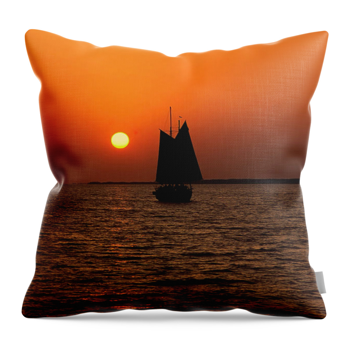 Sailboat Sailing Into Sunset Throw Pillow featuring the photograph Sailing Into the Sunset #1 by Sally Weigand