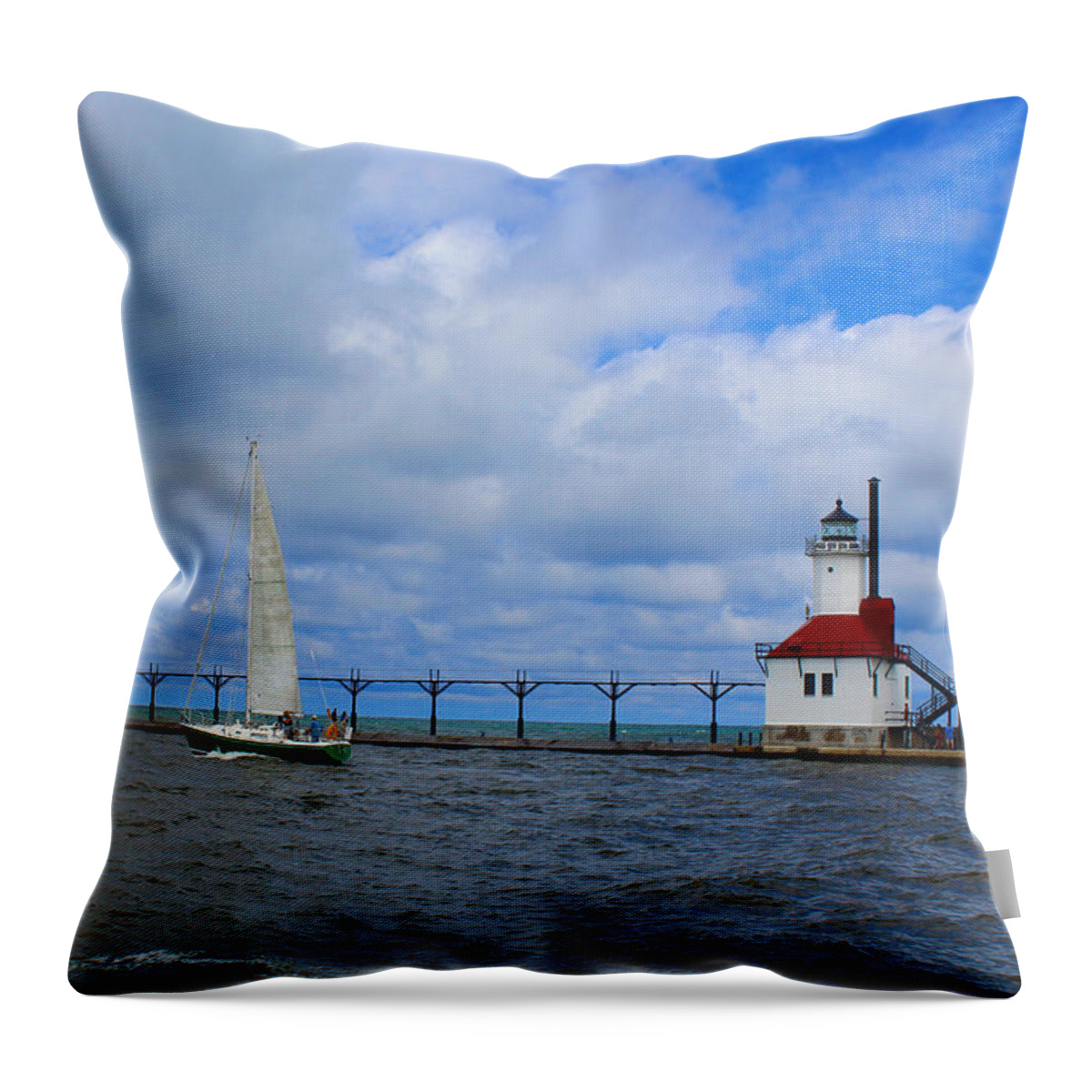 St Joseph Lighthouse Throw Pillow featuring the photograph Saint Joseph Lighthouse #1 by Michael Rucker