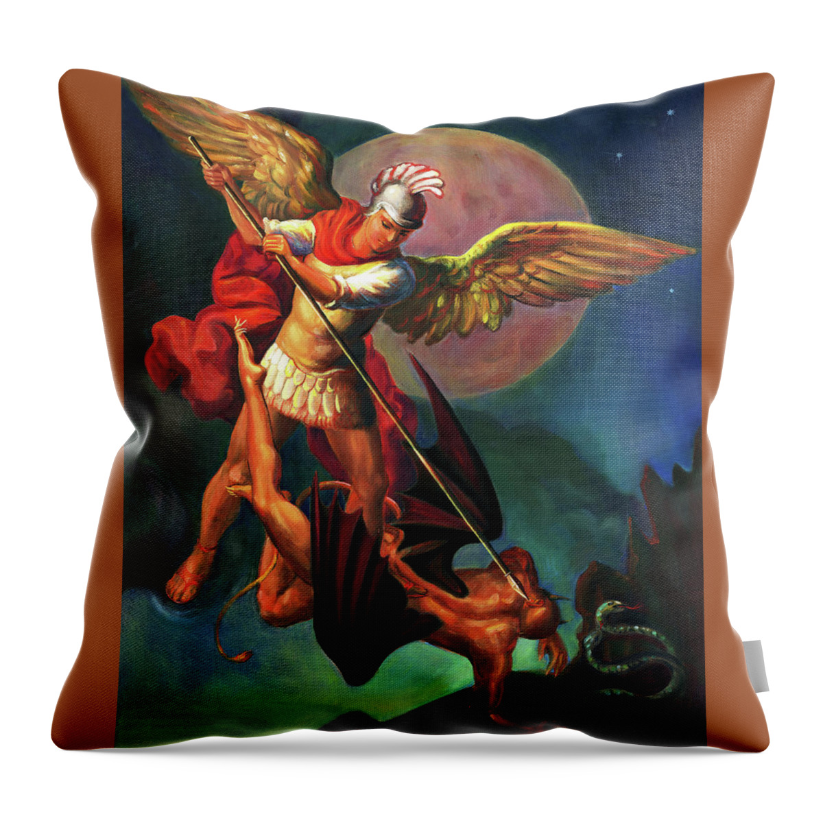 Bible Throw Pillow featuring the painting Saint Michael the Warrior Archangel #1 by Svitozar Nenyuk