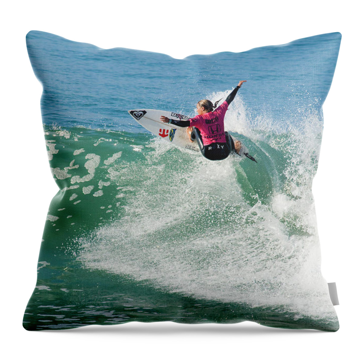 Surfers Throw Pillow featuring the photograph Sally Fitzgibbons #1 by Waterdancer