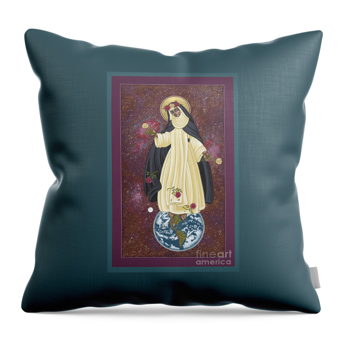 Santa Rosa Patroness Of The Americas Throw Pillow featuring the painting Santa Rosa Patroness of the Americas 166 #1 by William Hart McNichols