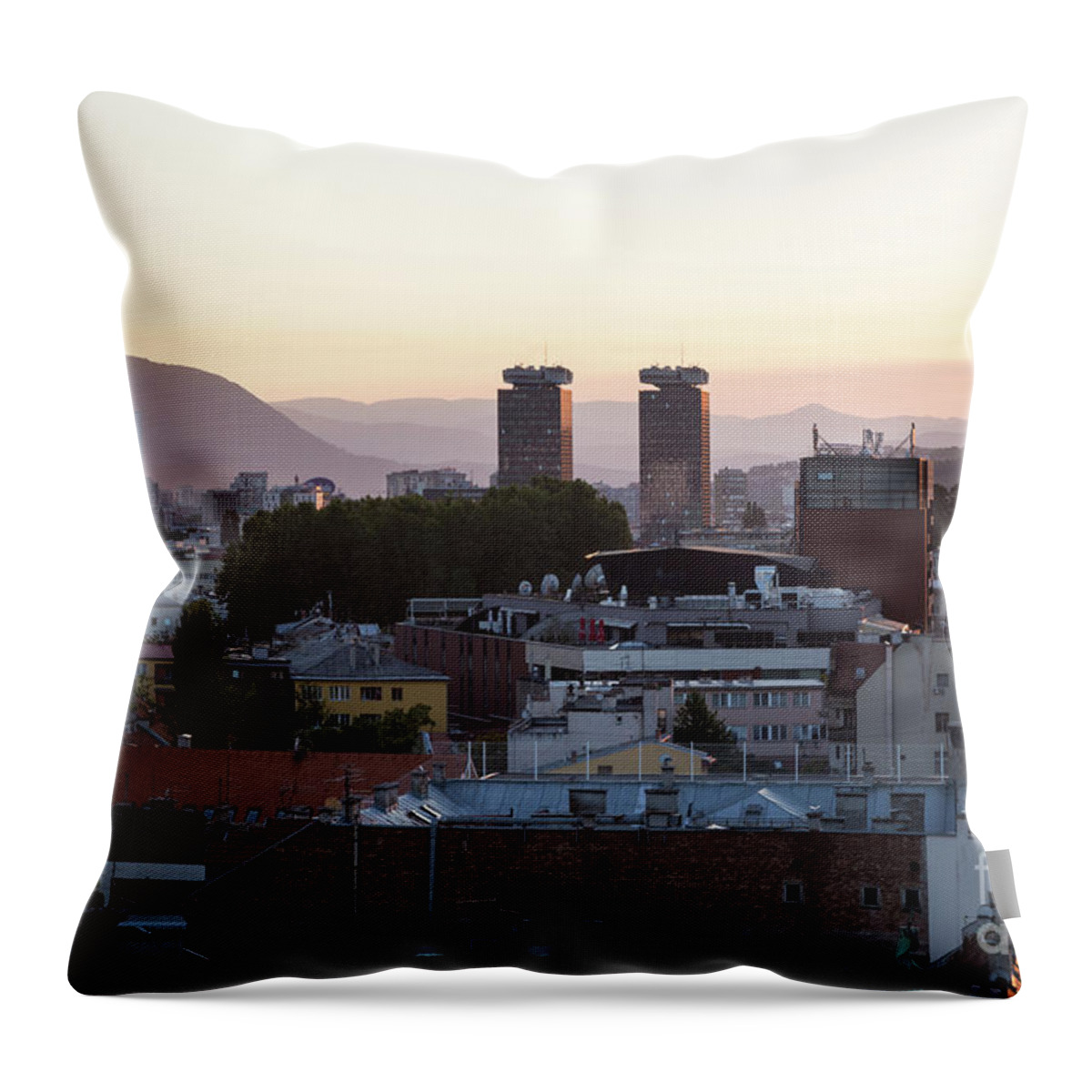 Balkans Throw Pillow featuring the photograph Sarajevo cityscape, Bosnia #1 by Didier Marti