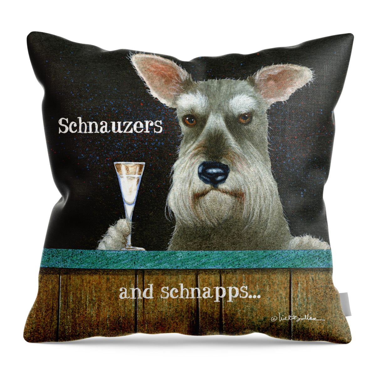 Will Bullas Throw Pillow featuring the painting Schnauzers and Schnapps... #1 by Will Bullas