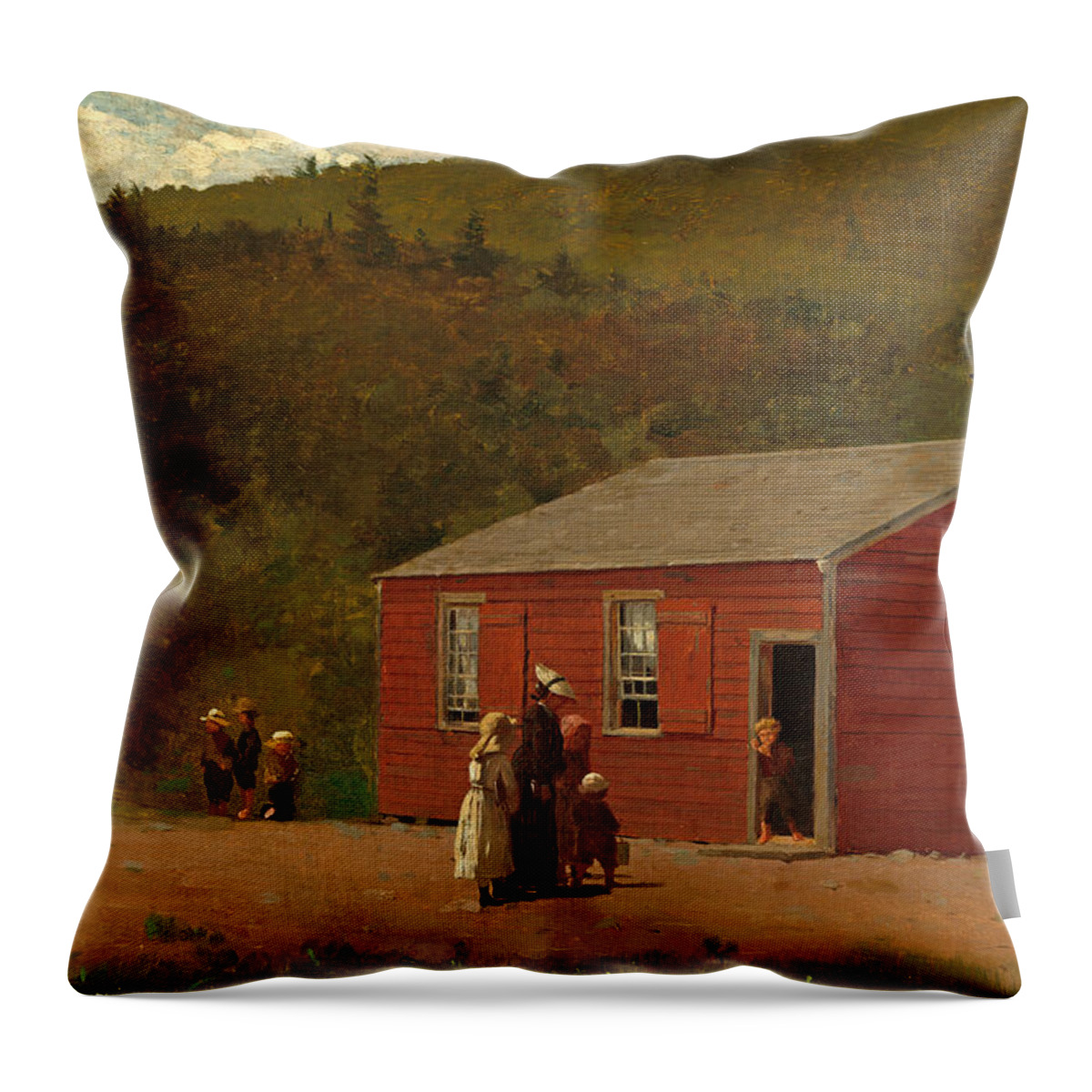 Winslow Homer Throw Pillow featuring the painting School Time #1 by Winslow Homer