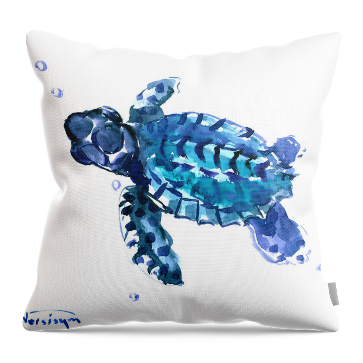 Turtle Throw Pillow featuring the painting Sea Turtle #1 by Suren Nersisyan
