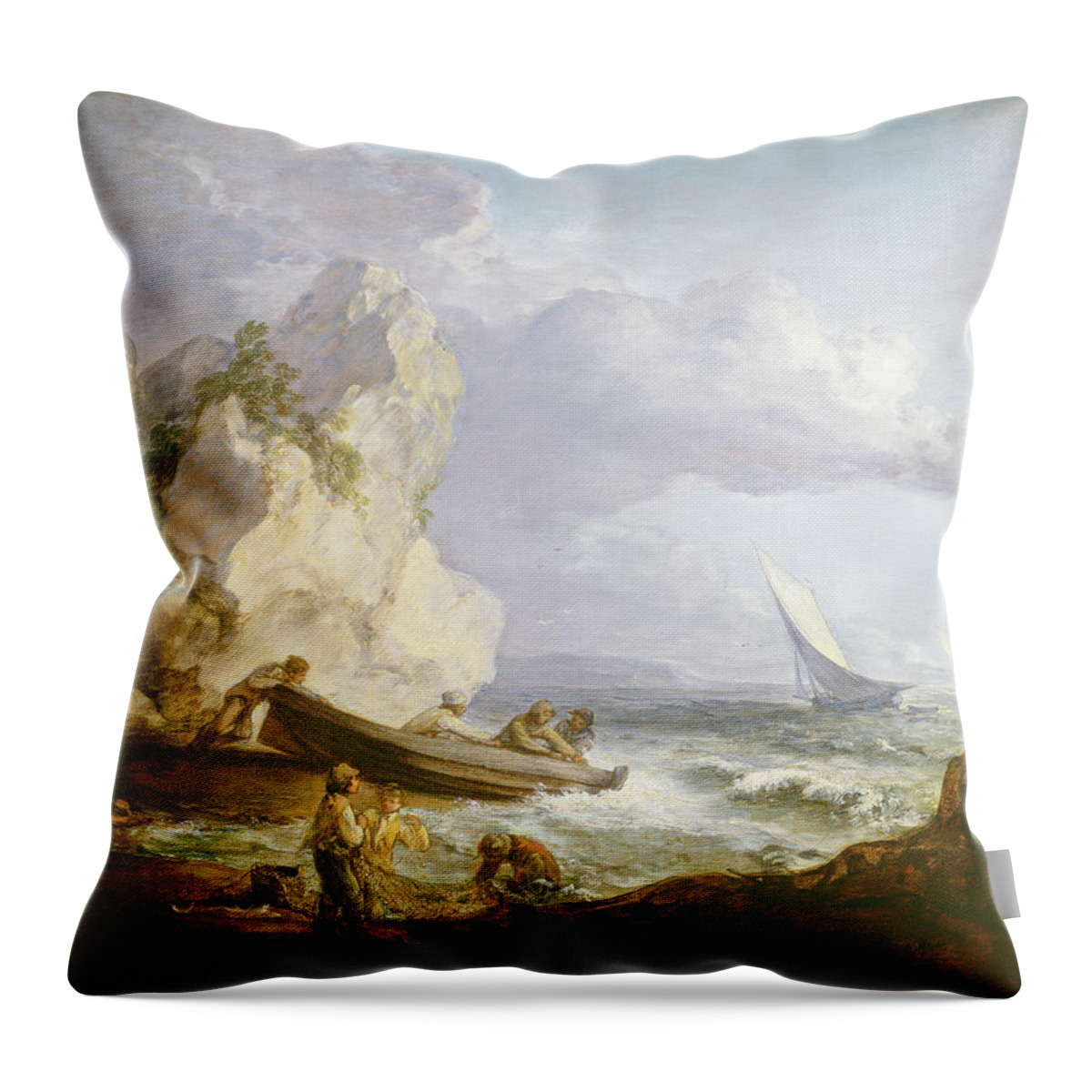 Artist Throw Pillow featuring the painting Seashore With Fishermen #2 by Thomas Gainsborough