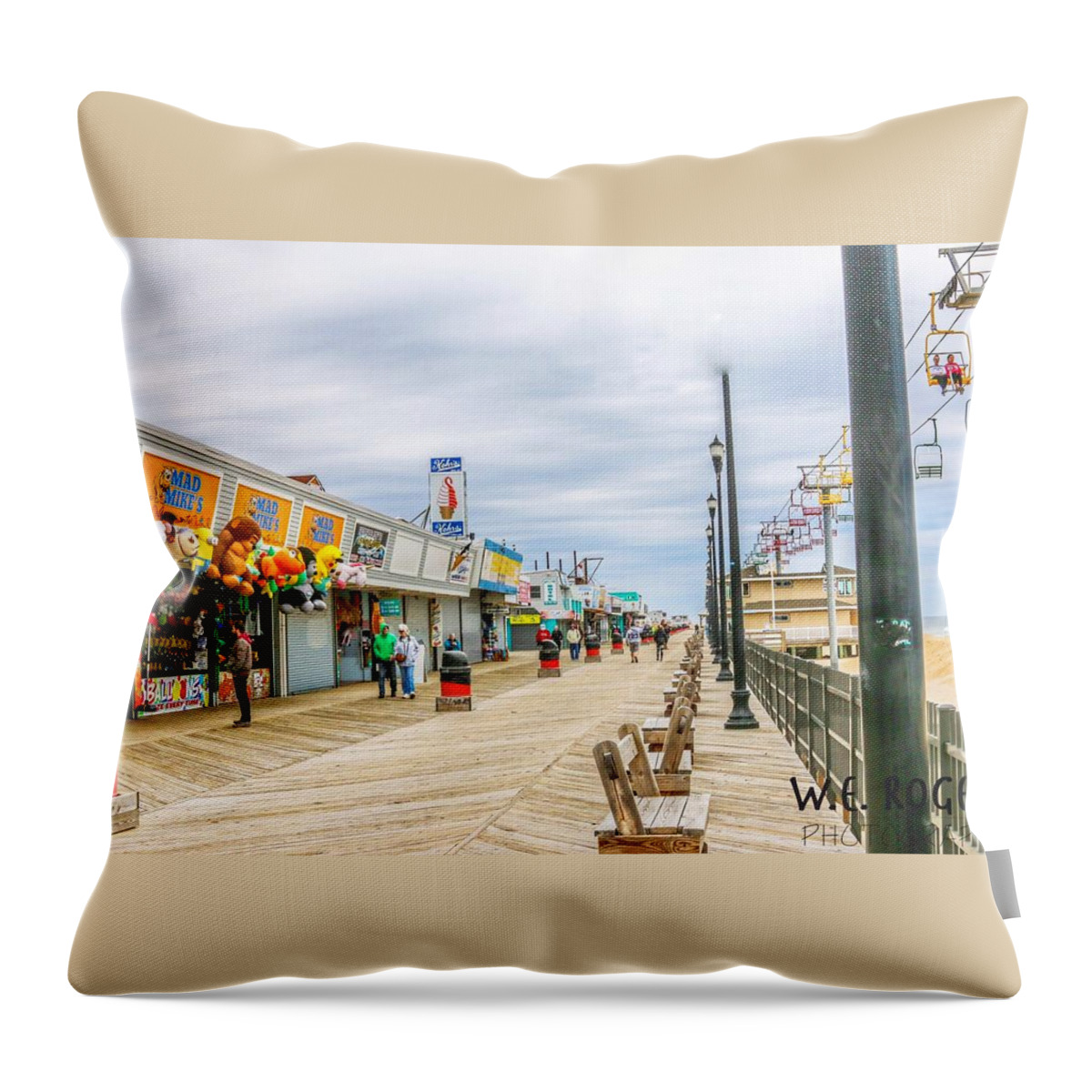 This Is A Photo Of The Seaside Boardwalk Taken April 15th 2017 Throw Pillow featuring the photograph Seaside Boardwalk #1 by Bill Rogers