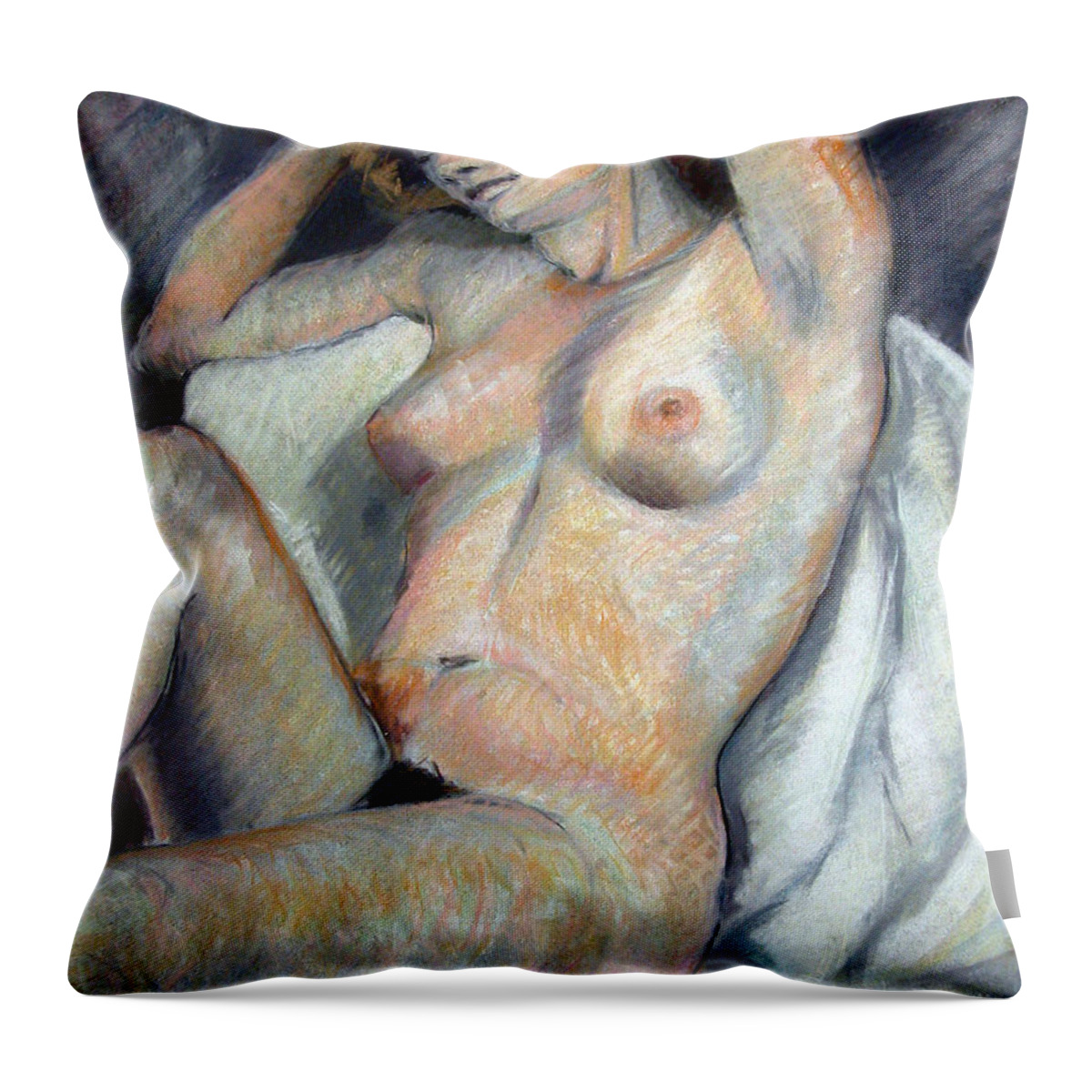 Nude Throw Pillow featuring the painting Seated Nude #1 by Synnove Pettersen