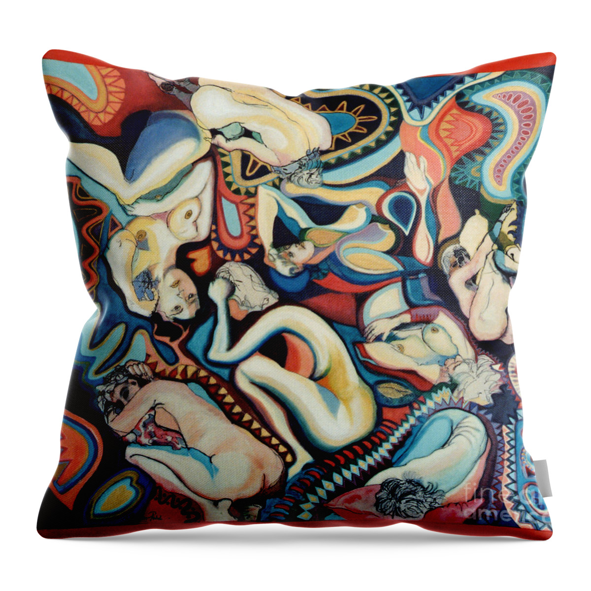 Painting Throw Pillow featuring the painting Secret Thoughts #1 by Kerryn Madsen- Pietsch