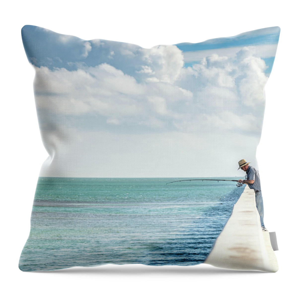 Seven Mile Bridge Throw Pillow featuring the photograph Seven Mile Fishing #1 by Framing Places