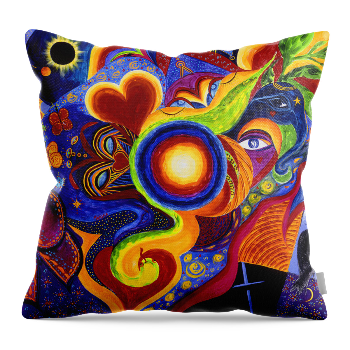 Abstract Throw Pillow featuring the painting Magical Eclipse by Marina Petro