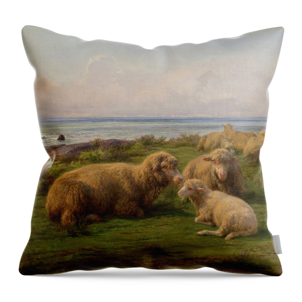 Sheep By The Sea Throw Pillow featuring the painting Sheep by the Sea #1 by Rosa Bonheur