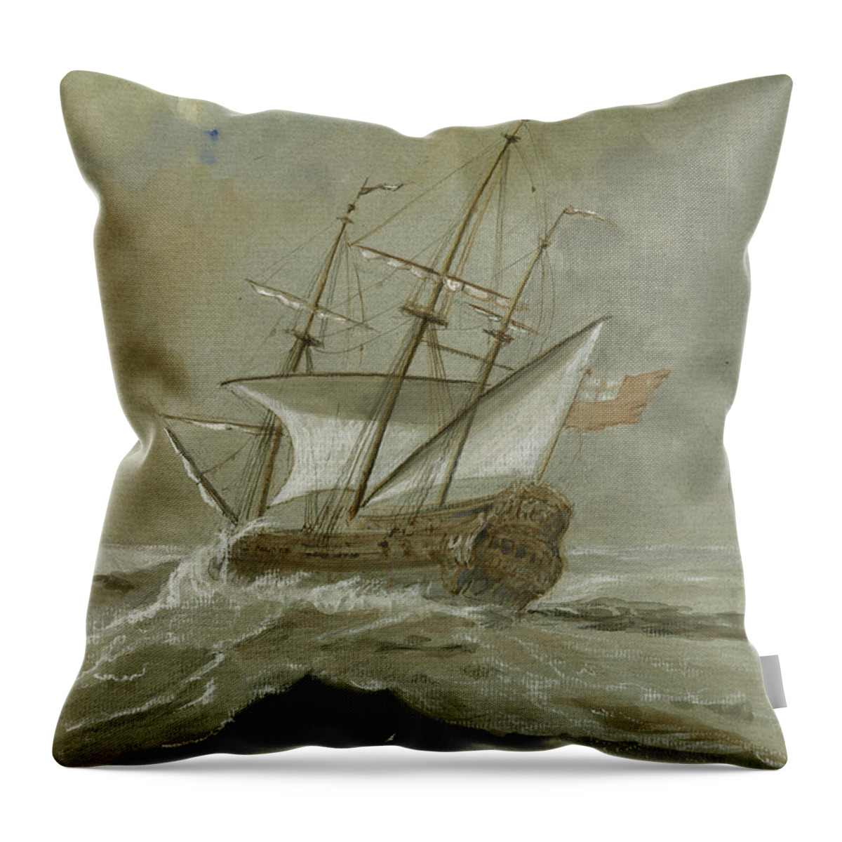 Sail Throw Pillow featuring the painting Ship at the storm #1 by Juan Bosco