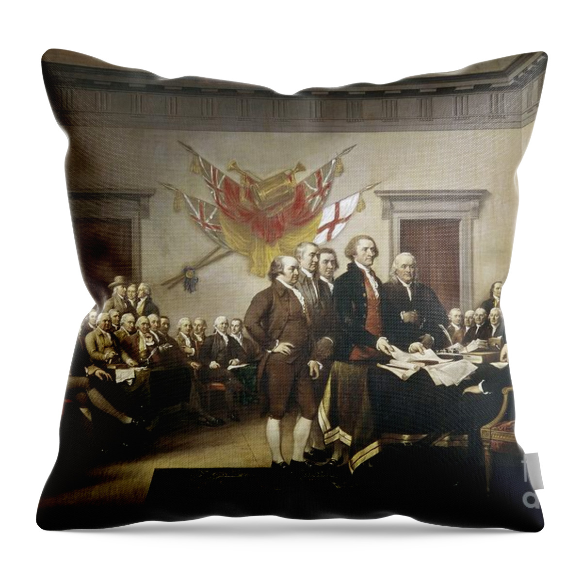 Signing Throw Pillow featuring the painting Signing the Declaration of Independence by John Trumbull