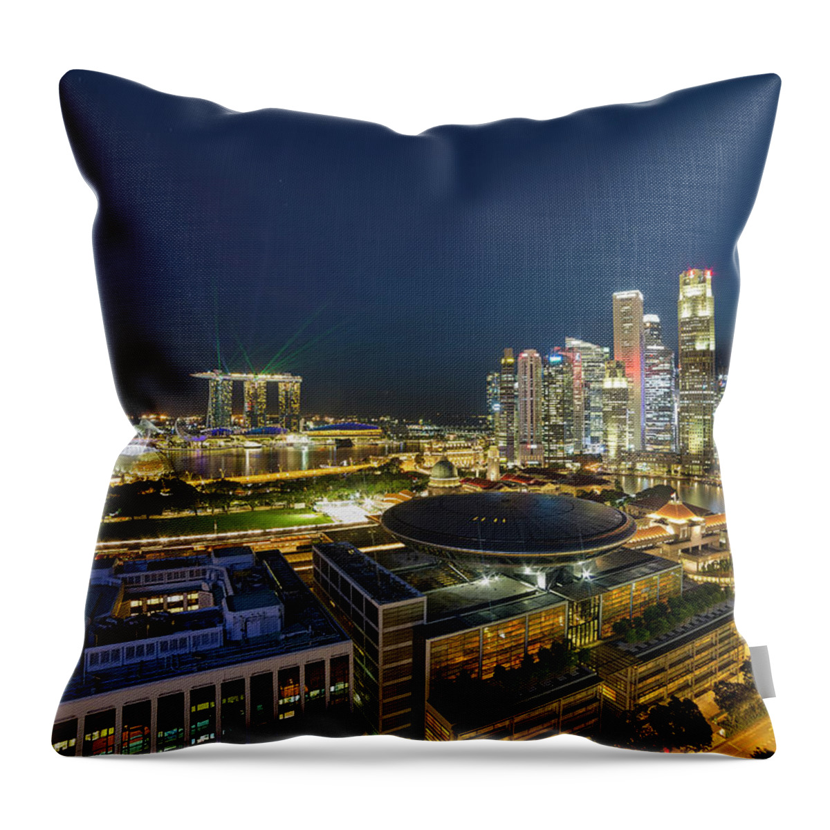 Singapore Throw Pillow featuring the photograph Singapore Cityscape at Night #1 by David Gn
