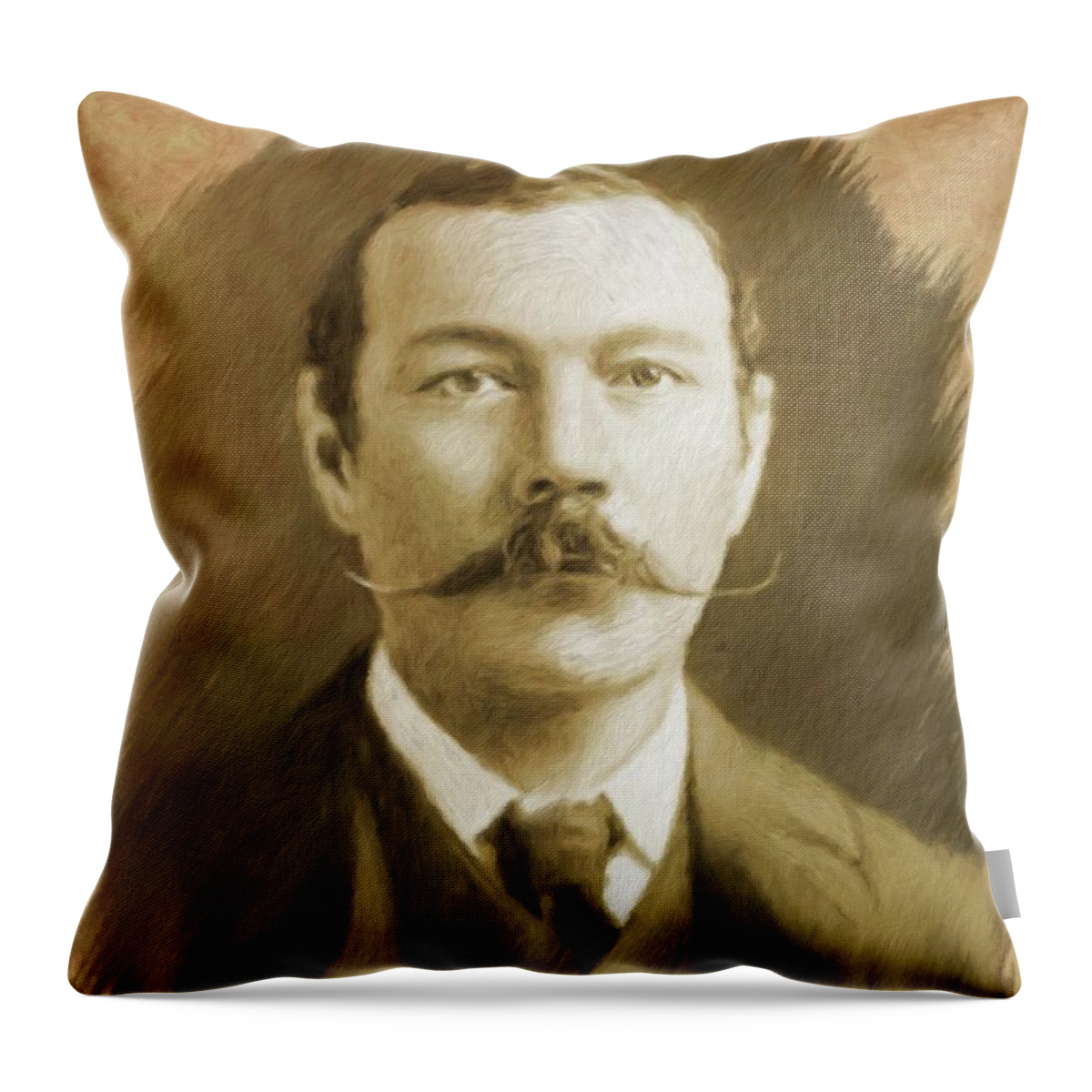 Arthur Throw Pillow featuring the painting Sir Arthur Conan Doyle #1 by Esoterica Art Agency